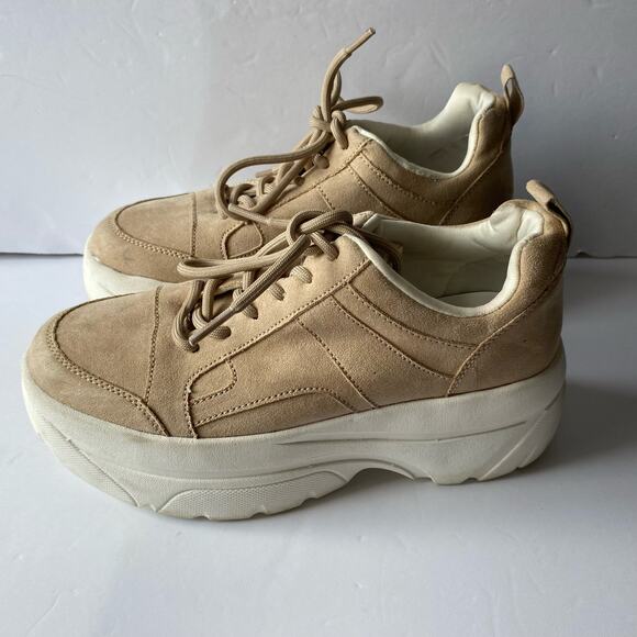 Top Shop Tan Suede Platform Shoes SZ 38 (7) Chuncky Trainers Low Top Mod Sneaker - Picture 8 of 14
